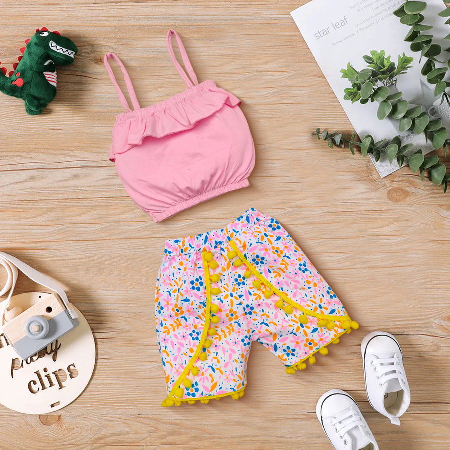 Floral Print Shorts with Crop Top Set Kinder Choice