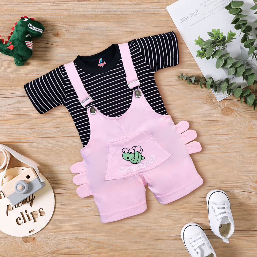 Unisex Half Sleeves All Over  Printed & Embroidered Dungaree Kinder Choice