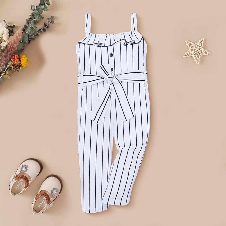 Girls Striped Pattern Full Cotton Jumpsuit Sleeveless Kinder Choice
