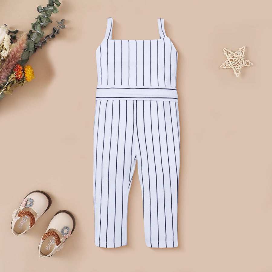 Girls Striped Pattern Full Cotton Jumpsuit Sleeveless Kinder Choice