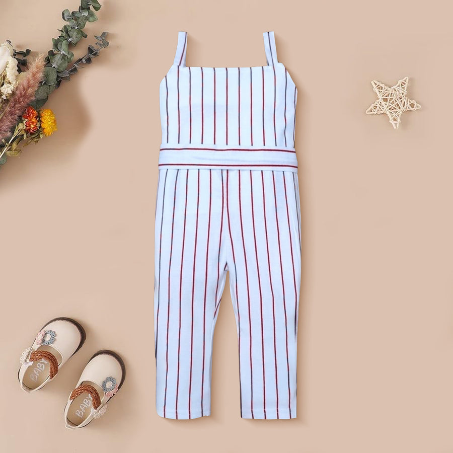 Girls Striped Pattern Full Cotton Jumpsuit Sleeveless Kinder Choice