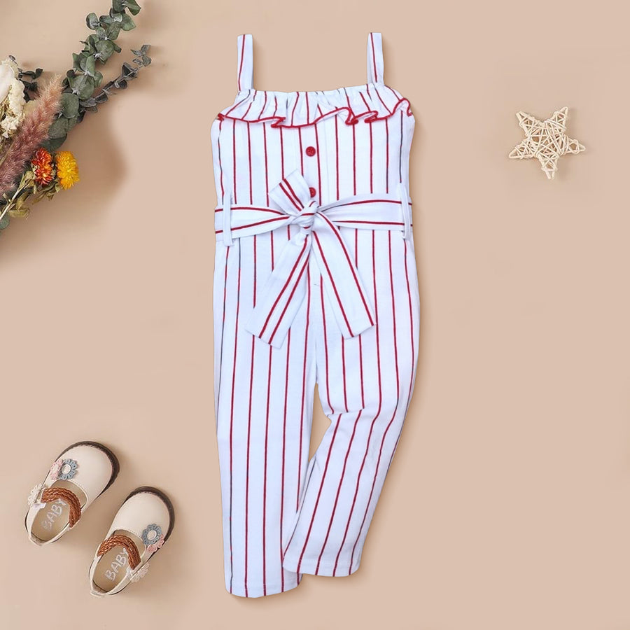 Girls Striped Pattern Full Cotton Jumpsuit Sleeveless Kinder Choice